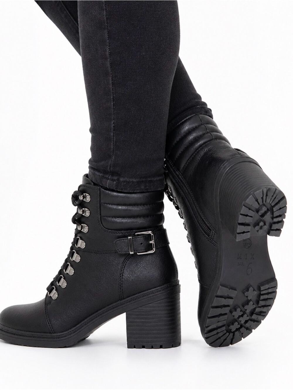 Mix No. 6 Kadin Black Heeled Combat Boots Women’s Lace Up Zip size 6 NWOB